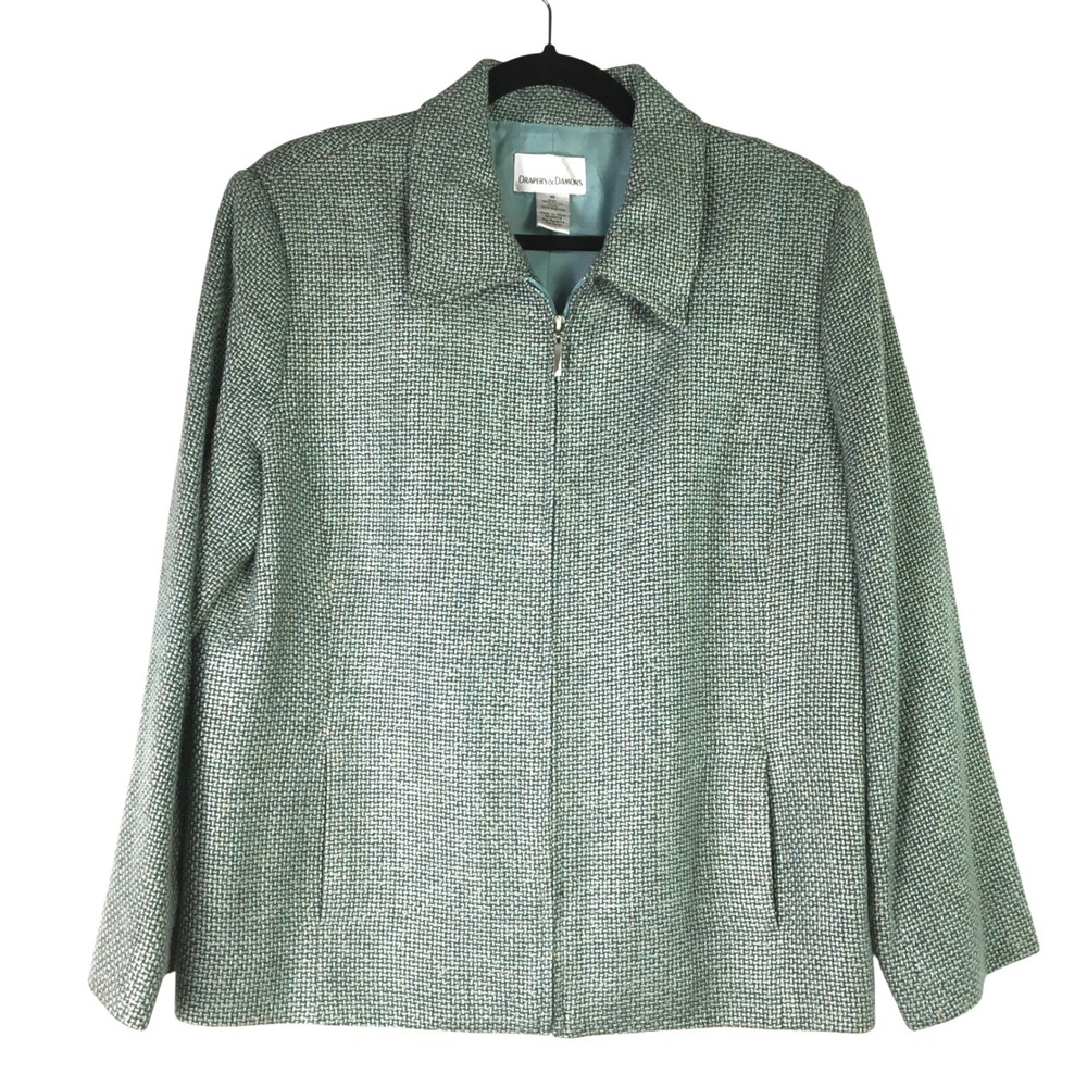 Drapers & Damons Sage Green Basketweave Zip Front Jacket Size 16 2189JCM‎